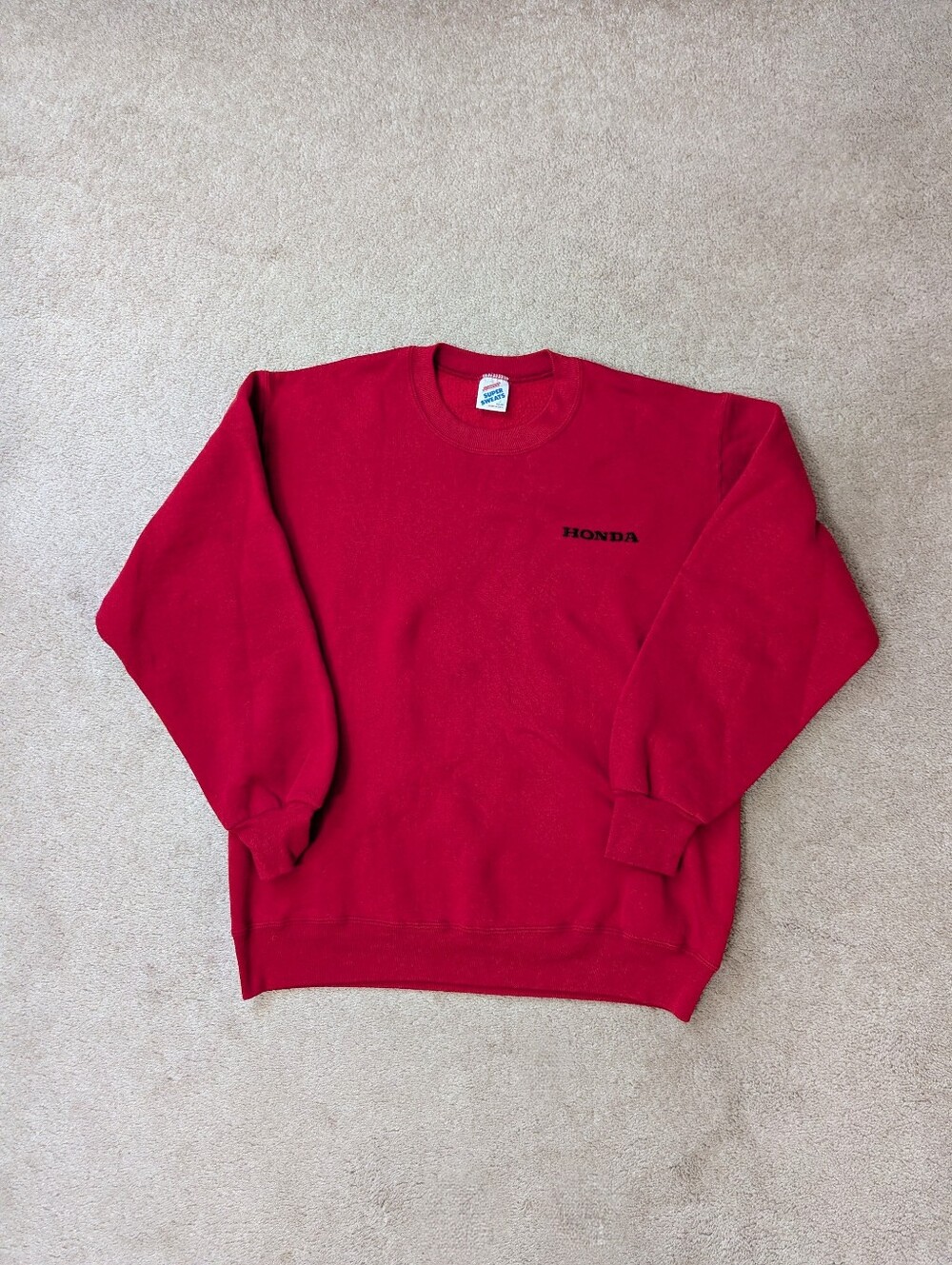 Vintage Jerzees Super Sweats Crewneck Sweatshirt Honda Large Red Pullover USA